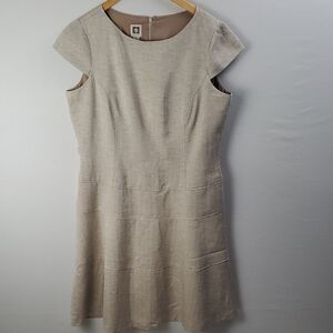 Anne Klein Beige Cap Sleeve A-Line Fit & Flare Swing Dress Sz 16